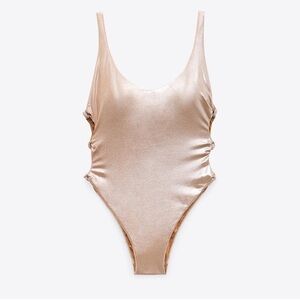 NEW Zara Knotted Metallic Rose Gold Swimsuit